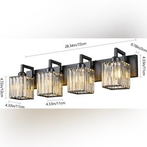 (New) Black Crystal 4-Light Vanity Light/ Bathroom Lighting Fixtures 29”x7”x8”